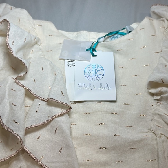 Abel & Lula Crème & Gold Holiday blouse. Rose Gold Metallic Stitching. Christmas - Picture 7 of 9